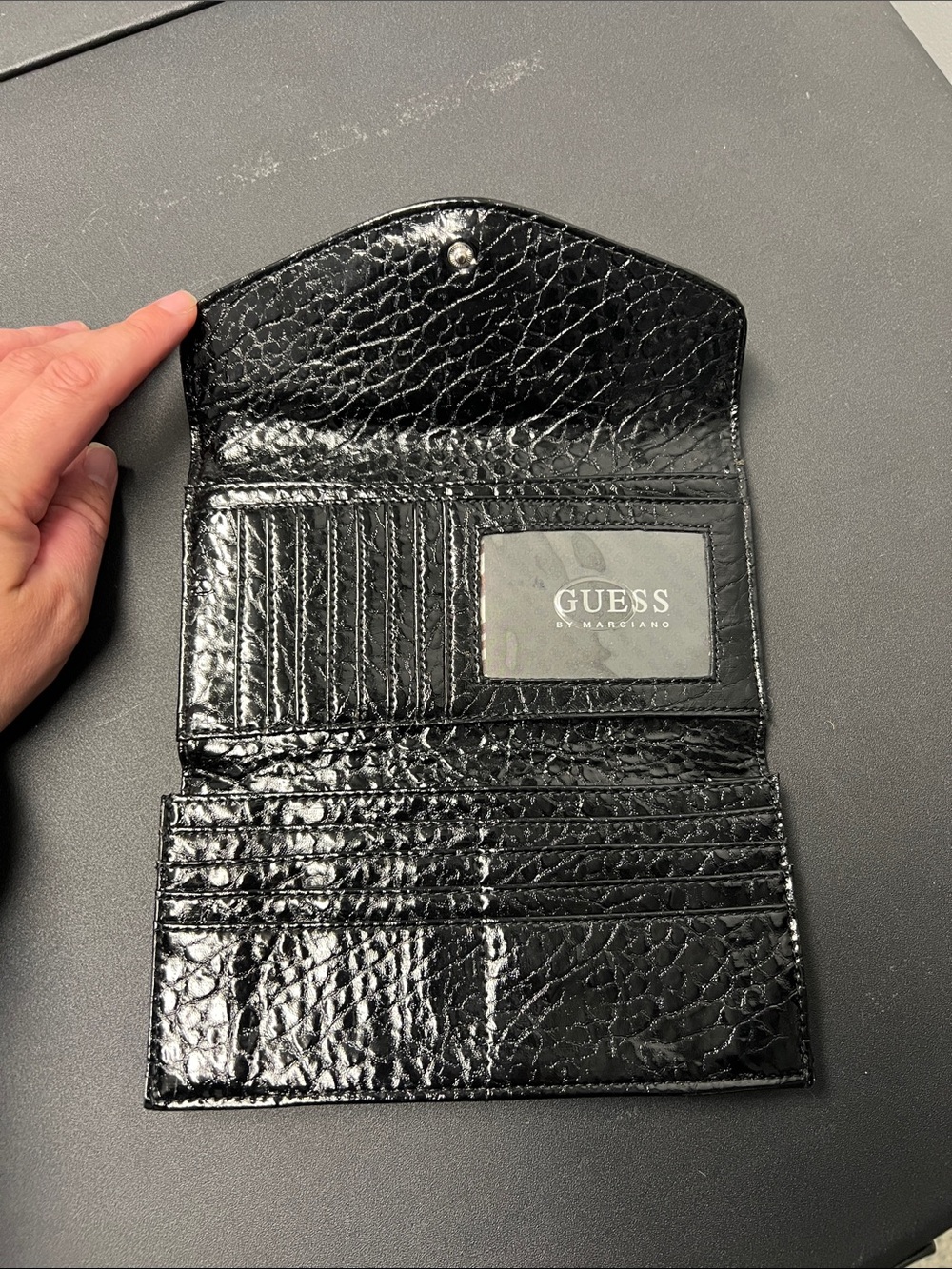 Guess by Marciano Tri-Fold Clutch Wallet-Black/Silver - Picture 2 of 3